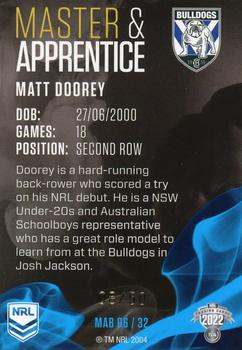 2022 NRL Traders - Master & Apprentice Blue #MAB06 Matt Doorey Back